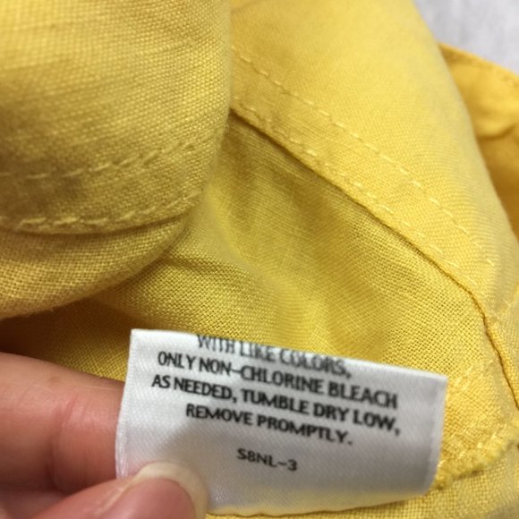 Eileen Fisher Tank Tunic Swing Dress Size M Womans Yellow Linen Drawstring Waist - Picture 6 of 13